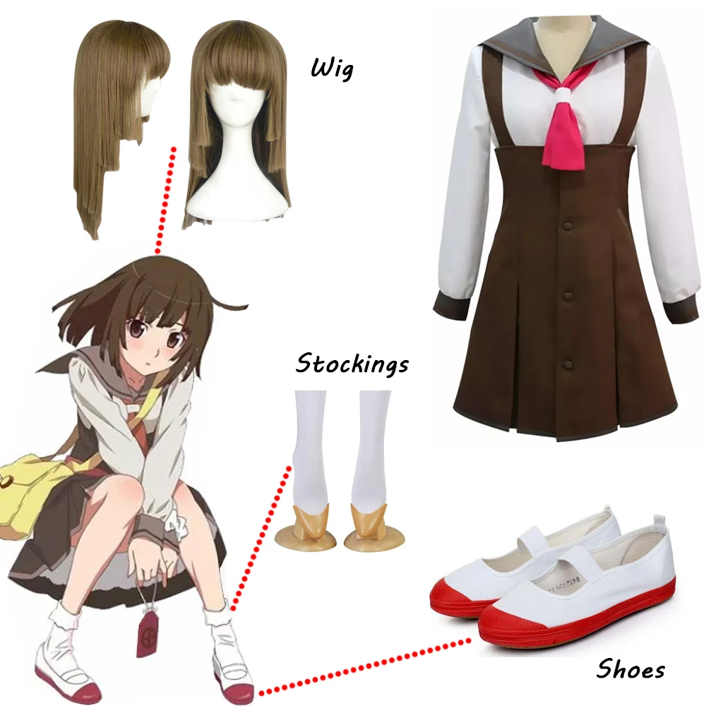 

Anime Monogatari Series Hachikuji Mayoi Cosplay Costume Academy JK Uniform Suspender Dresses Halloween Custom Made