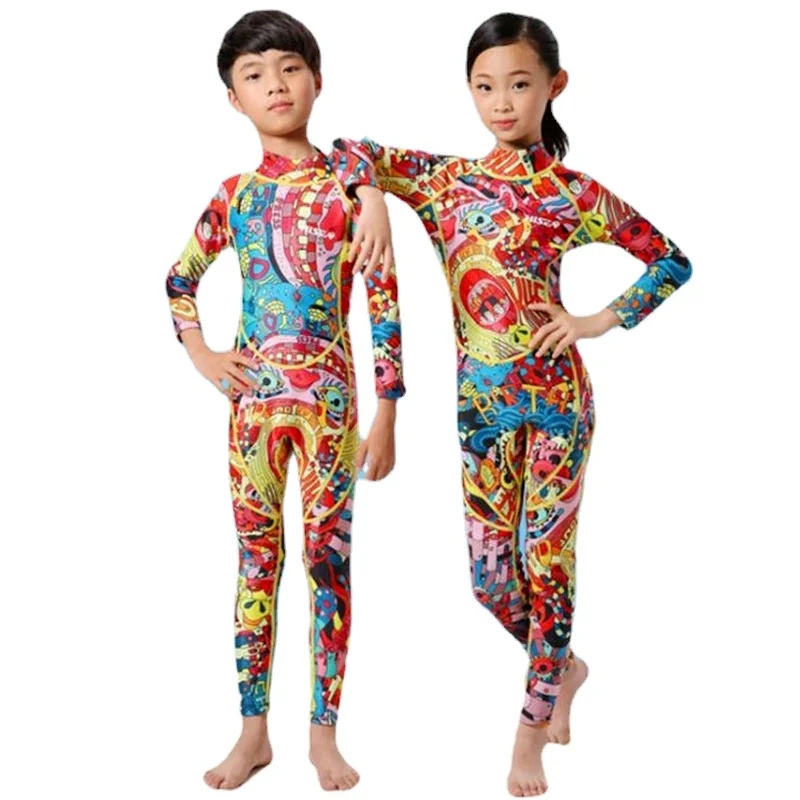 Hisea 2.5mm Neoprene Children's Kid Long Sleeved Printing Wetsuit,Individuality Surf Clothing Fall and Winter Warm Swimsuit