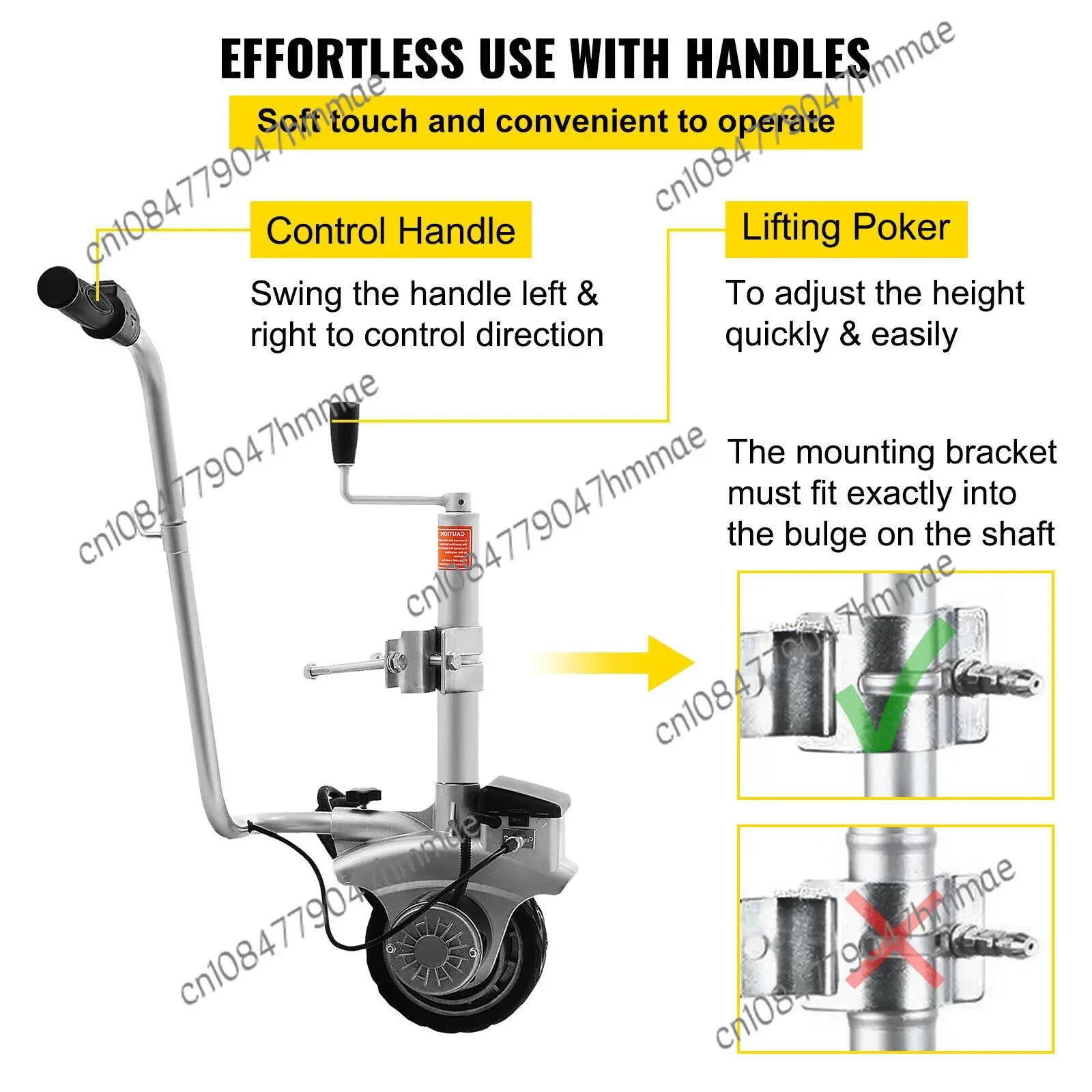 350W 12V Electric Motorised Jockey Wheel 2270KG Vehicle Load Caravan Boat Wheel Dolly Utility Trailer Car SUV Power Mover