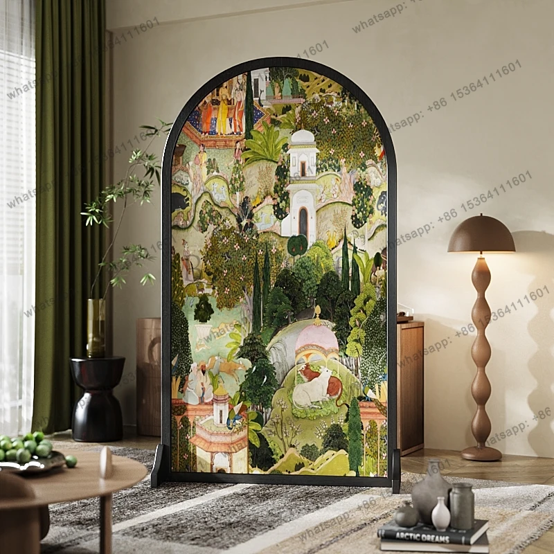 American retro screen partition living room movable entrance decoration shield simple solid wood seat screen