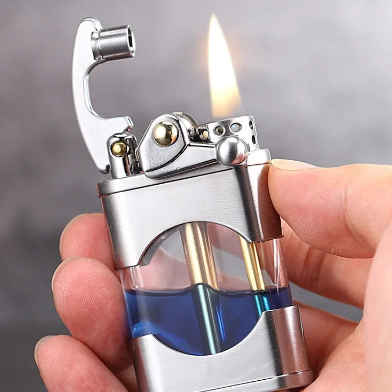 2024 Zorro New Windproof Waterproof Kerosene Lighter with Transparent Oil Tank Creative Retro Grinding Wheel Flint Metal Lighter