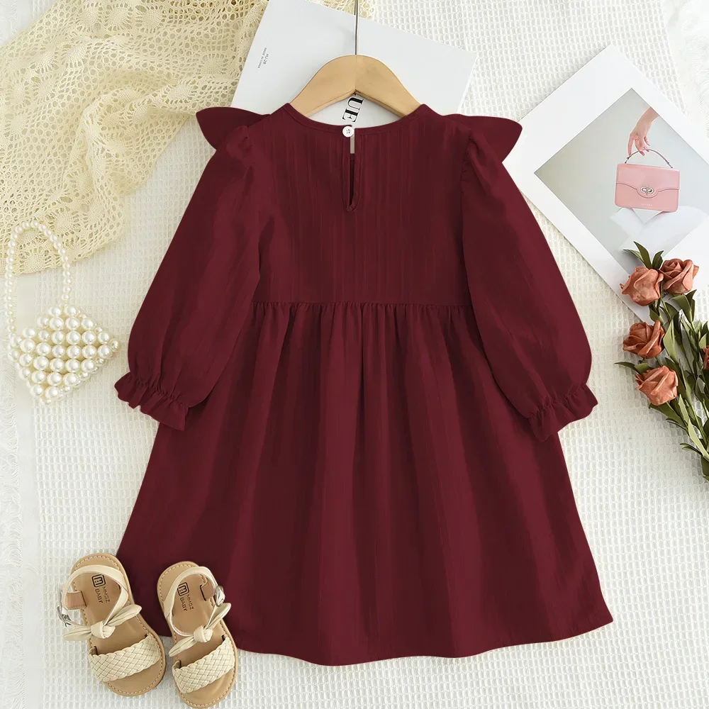 2024 Spring and Autumn New Year's Girls' Set with Mushroom Edge Splicing Long Sleeve Dress + Princess Style Children's Clothing