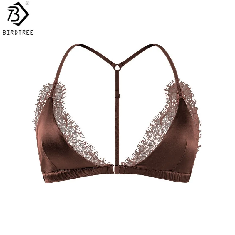 

Бюстгальтер Birdtree из 93% шелка и 7% спандекса, женский кружевной бюстгальтер, дышащий, без косточек, с треугольными чашками, застежка спереди, новая модель нижнего белья 2026 A61403JF