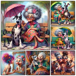 DIY Diamond Painting New 2024 Happy old Lady and Dog Full Diamond Mosaic Embroidery Art Stitch Home Decoration Craft Kit Gift