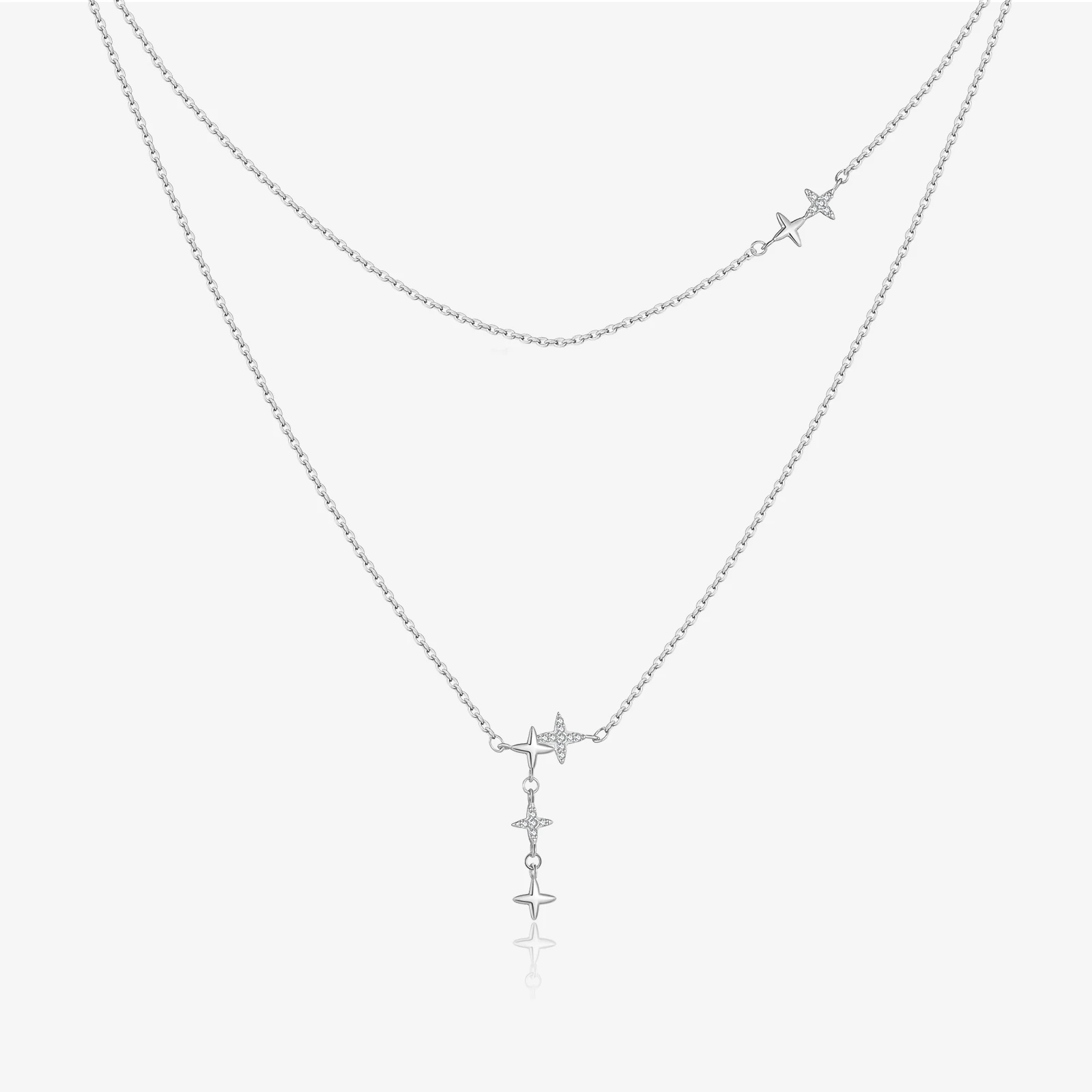 VEWANT Women 925 Sterling Silver Two Chain Star Charm CZ Zircon Long Stacked Necklace 2026 Luxury Party Wedding Jewelry Gift
