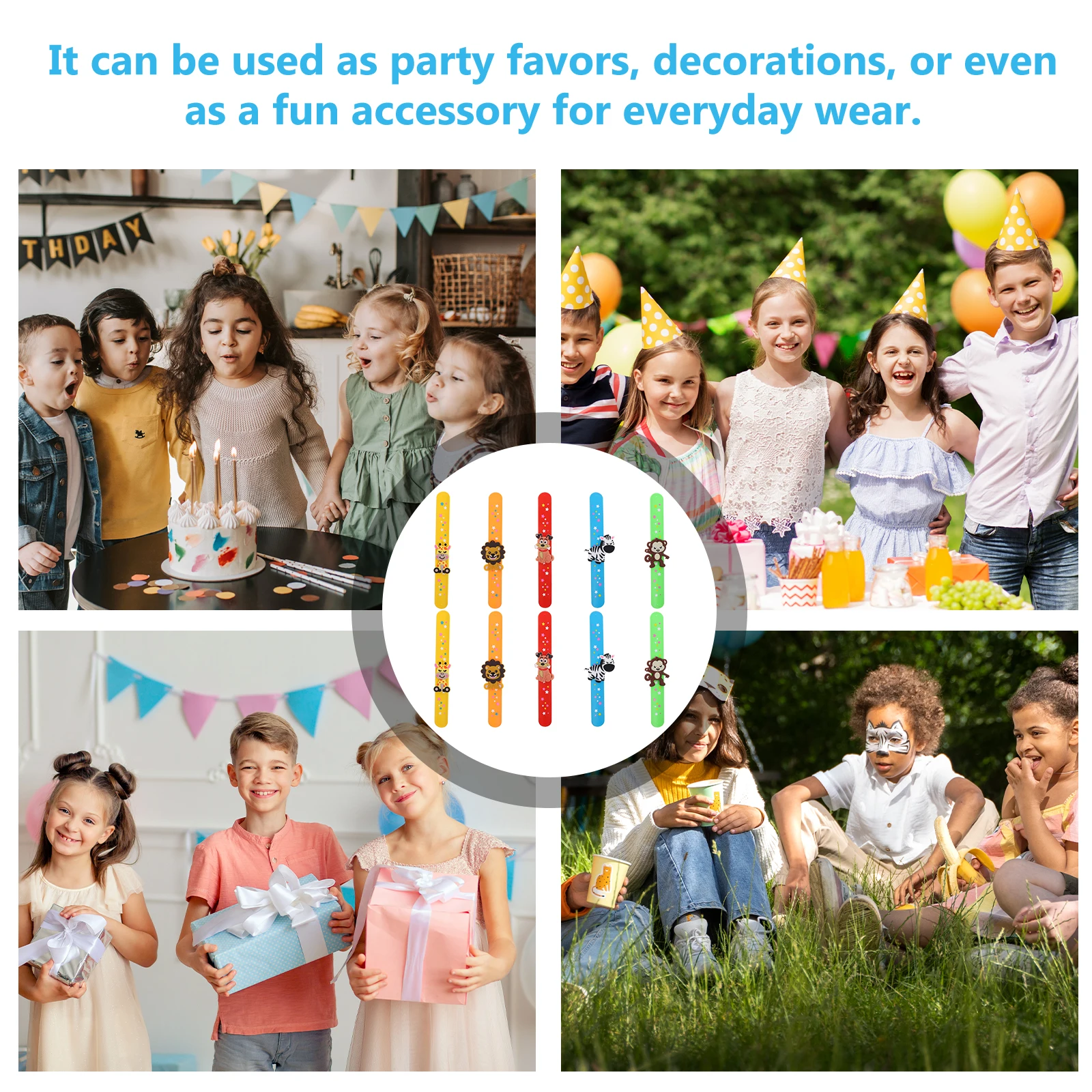 

10 Pcs Animal Slap Bracelets Cute Cartoon Silicone Wrist Bands Kids Party Favors Birthday Decor Snap Adjustable for Children