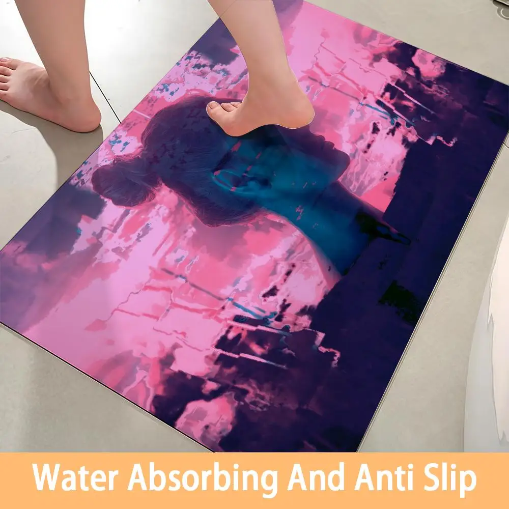 

Floor Mat Soft Diatom Bathroom Absorbent Floor Mat, Toilet Of The Bathroom, Household Floor Mat, Door Mat Vapor Wave Cool Neon