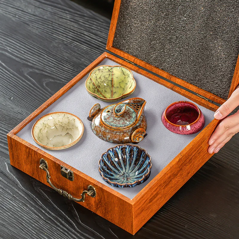

Kiln Transformation Kung Fu Tea Set Ceramic Home Teapot Cover Bowl Teacup