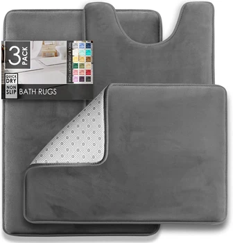 3PC Bathroom Rugs Velvet Memory Foam Non-Slip Bath Rugs 1