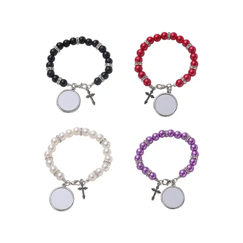 20 Pcs Fashion Sublimation Blank Rosary Beads Jewelry Bracelets Ornaments Pendants for Diy Photo Printing ID Name Tags Gift