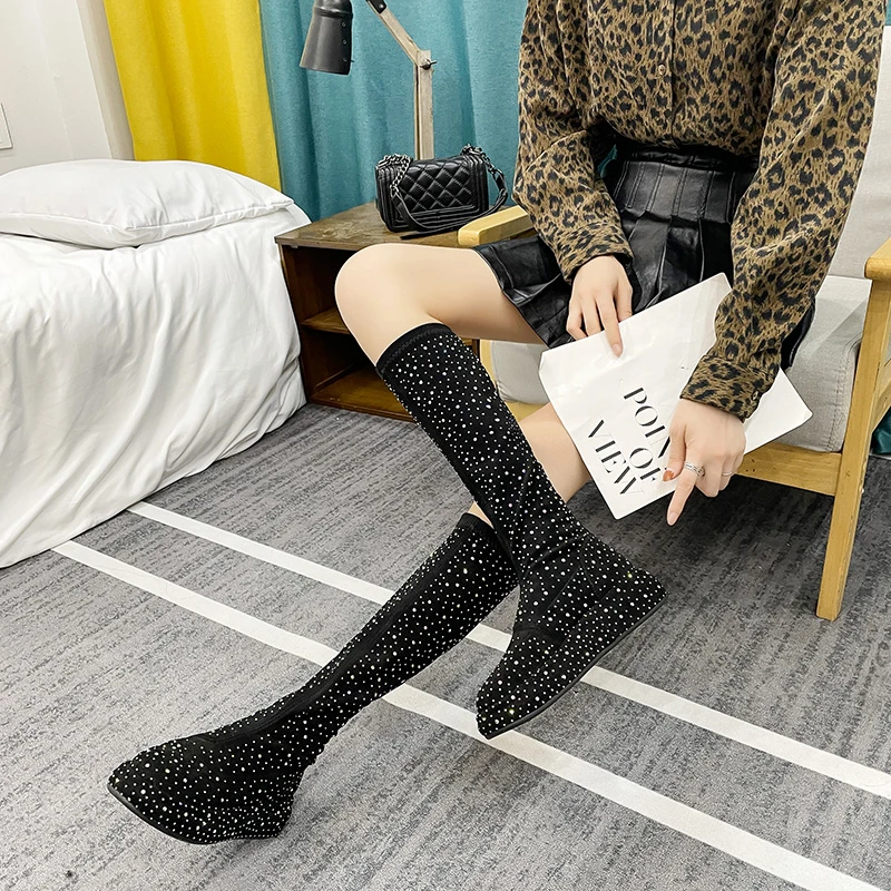 

Thick Bottom Round Head Full Drill Waterproof Platform Fashion All Comfortable Non-slip Breathable Fashion High Boots for Women