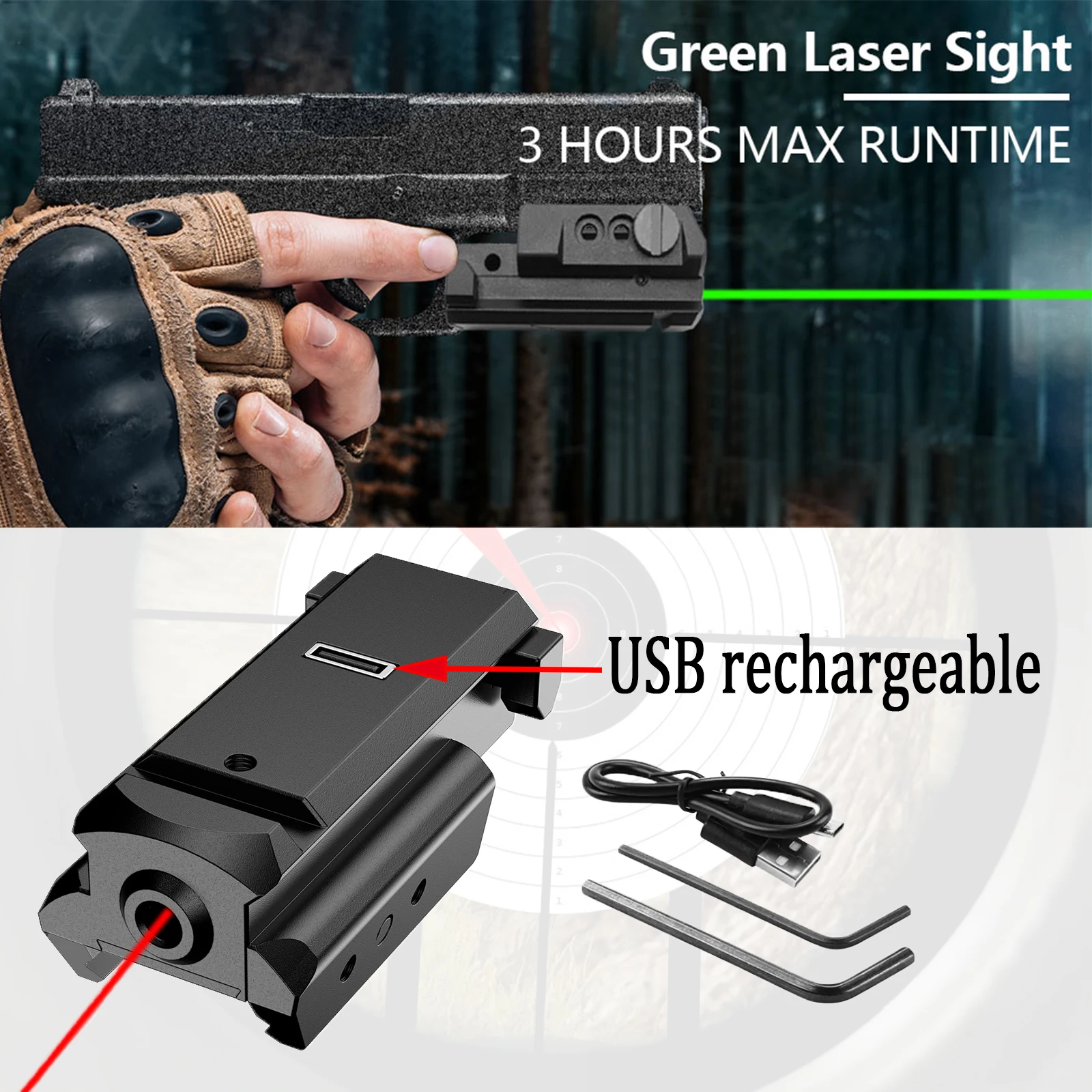 Mini Red Dot Laser Sight Tactical USB Rechargeable 20mm Standard Picatinny Weaver Rail for Pistol Handgun Gun Glock G 17 19