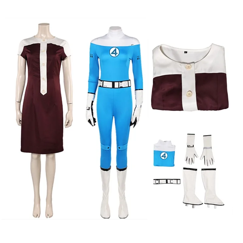 

2025 Invisible Cosplay Woman Jumpsuit Gloves Belt Costume Adult Women Fantasia Susan Storm Dress Halloween Carnival Party Suit