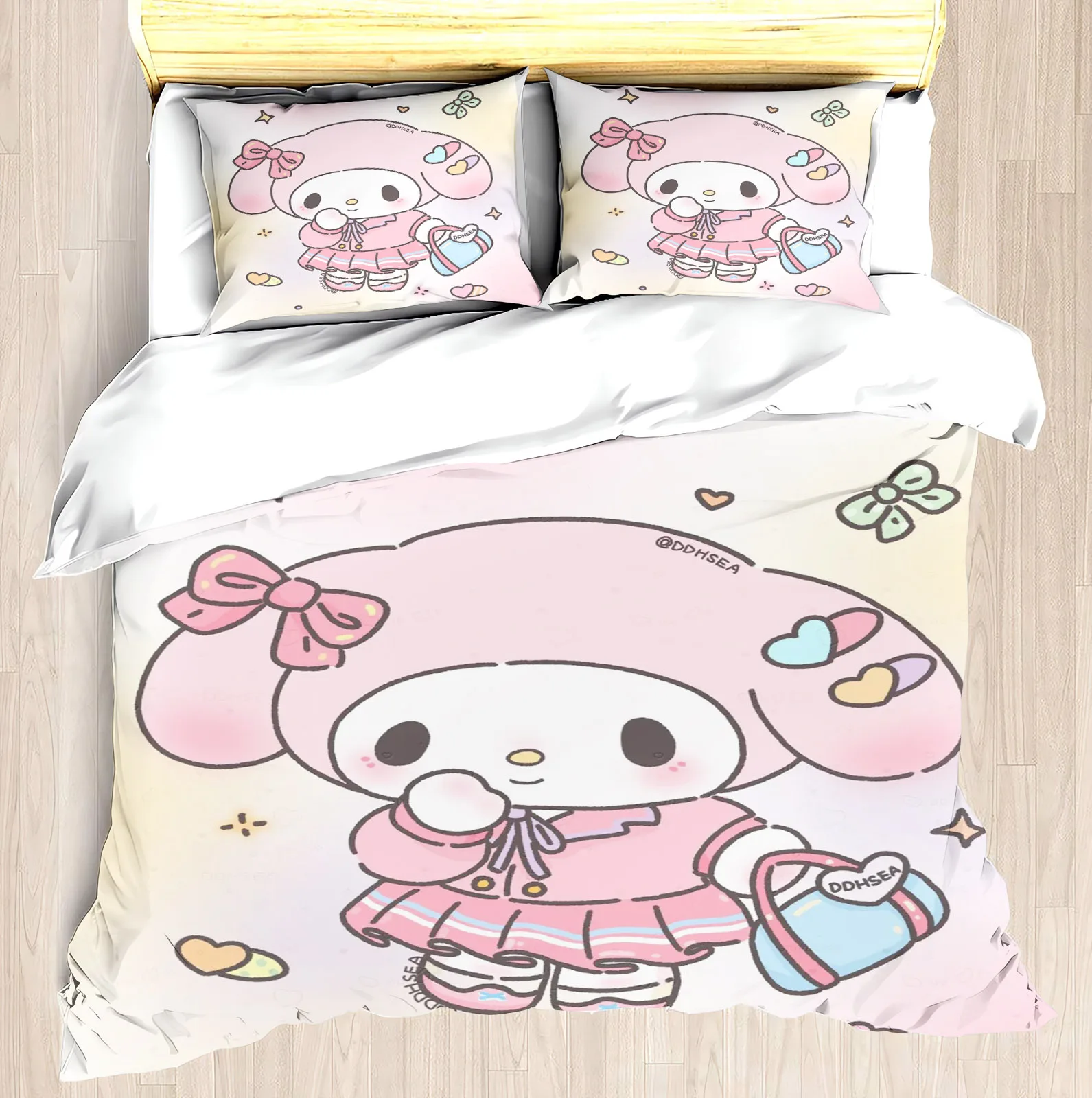 

MINISO-Modern Print Duvet Cover Set, Sanrio Same Peripheral Mattress Bedding Set, 3 Pcs