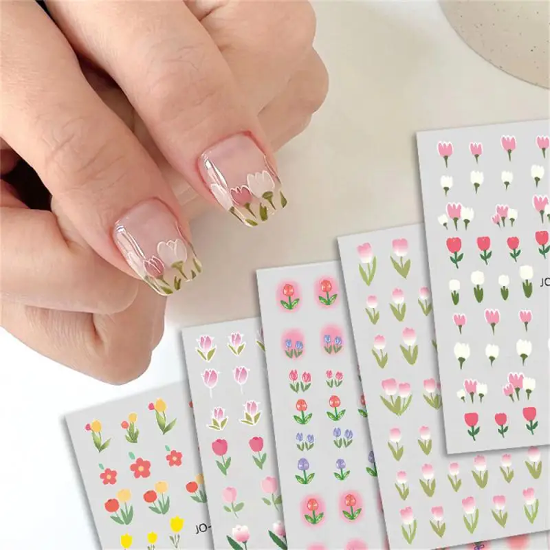 Autocollants 3D pour manucure et nail art, doux pour la peau, fleur colorée, mignon, autocollant, tulipe douce, outil d'art, auto-adhésif, 2 pièces, 4 pièces, 6 pièces