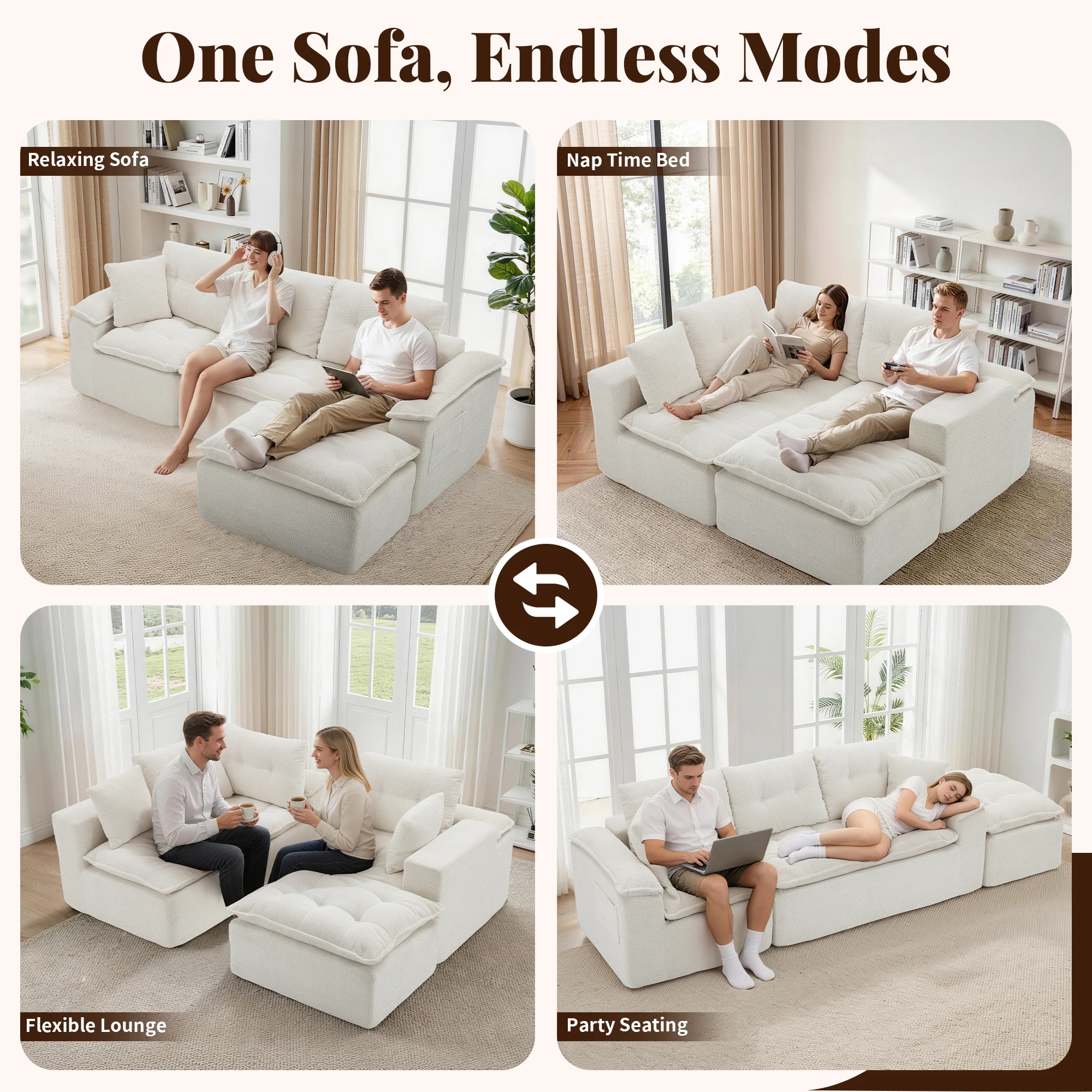 Korser 110" Modern L Shape Boneless Cloud Sectional Sofa, Chenille Deep Seat Modular Couch with Ottoman, No Assembly Needed for Living Room - view 5