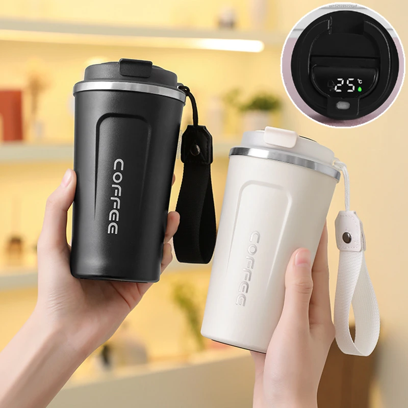 510ml Stainless Steel Smart Coffee Tumbler Thermos Cup with Portable Rope and Intelligent Temperature Display Travel Mug