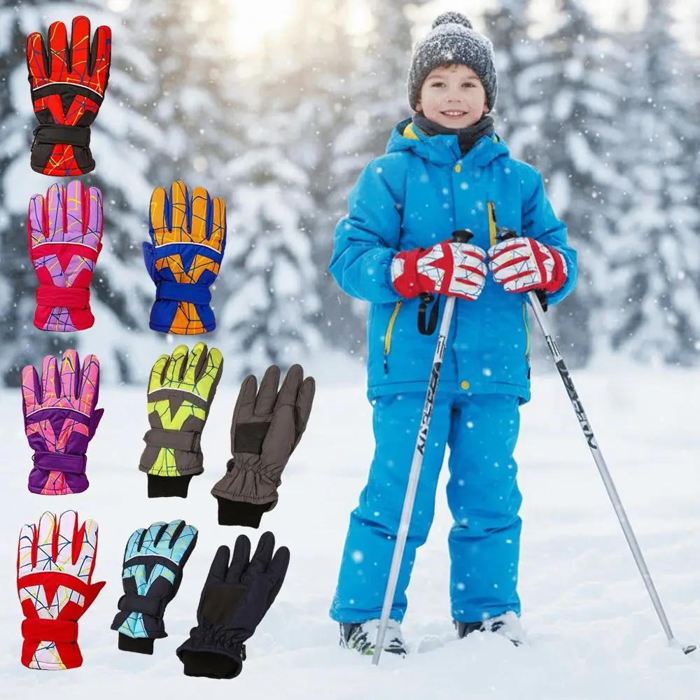Fotografia 5: Crianças à prova dwindproof água luvas de neve à prova de vento multi-cor inverno snowboard ajustável engrossar luvas térmicas ao ar livre esqui