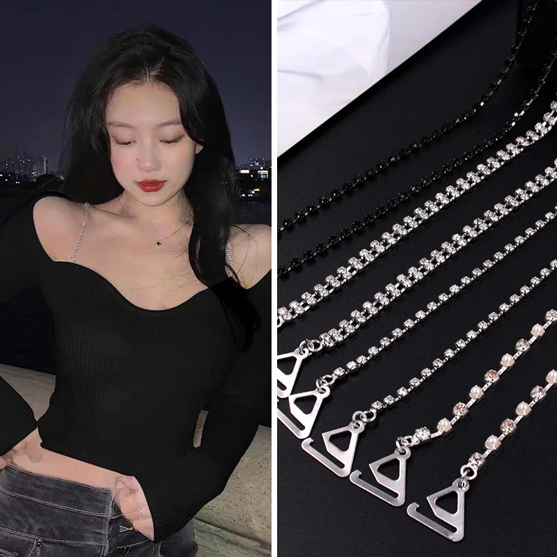 Sexy Trendy Simple Off-the-shoulder Shoulder Strap Rhinestone Metal Non-Slip Bra Straps Women Crystal Invisible Underwear Straps