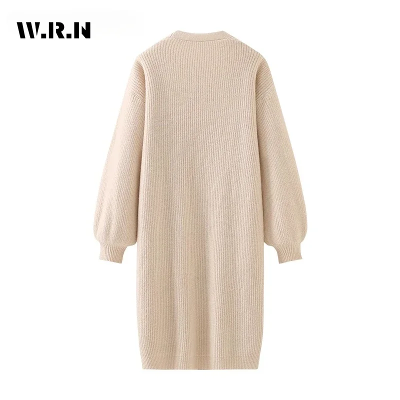 Vintage Style Solid Color Knitting Long Sleeve X-long Cardigans 2024 Winter Women Fashion Casual Oversized Office Lady Sweater