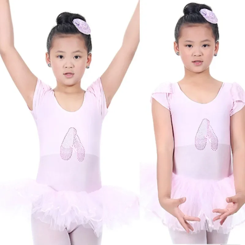 Vestido de balé infantil, bailarina tutu, trajes de balé para meninas, malha de dança, manga curta, roupa de dança para meninas de 3 a 7 anos