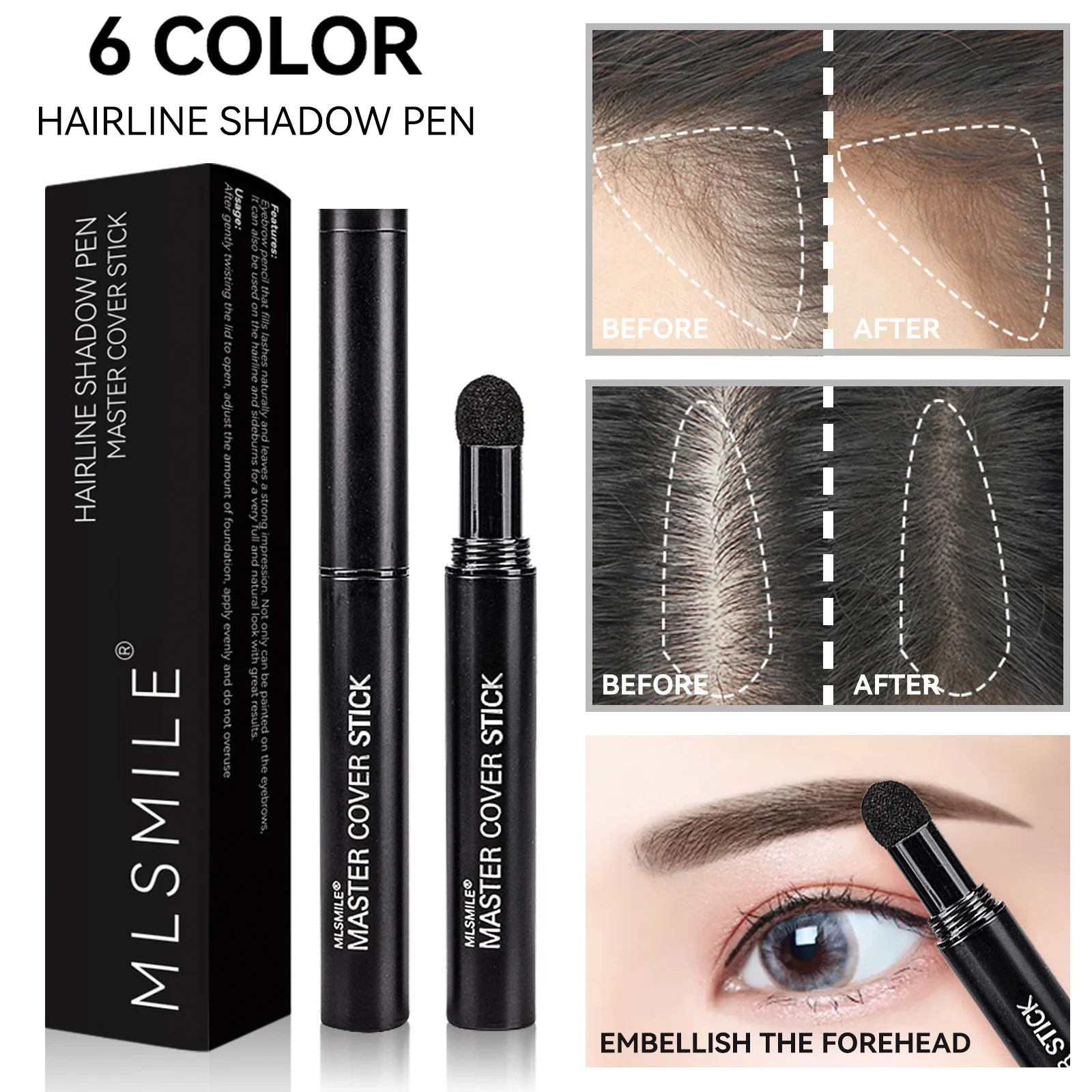 Hair Line Modified Repair Stick Pen 6 Color  Waterproof Long Lasting Natural Hair Filling Hairline Shadow Powder Concealer Tools