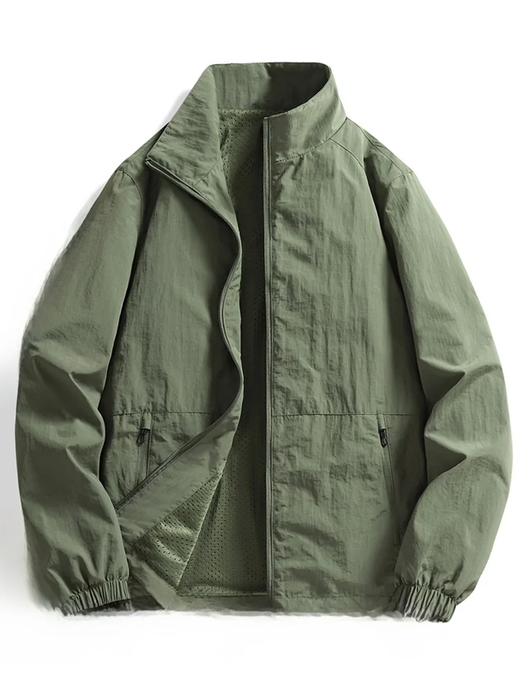

Men's Spring Autumn Casual Lightweight Waterproof Stand Collar Jaet Loose Fit plus Size Faionable Outerwear Coat