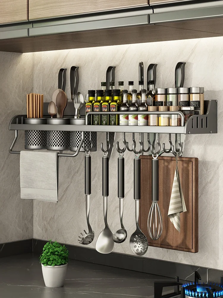 Kitchen multifunctional storage rack, seasoning storage hook accessories, no punching seasoning cutting tools, wall hanging