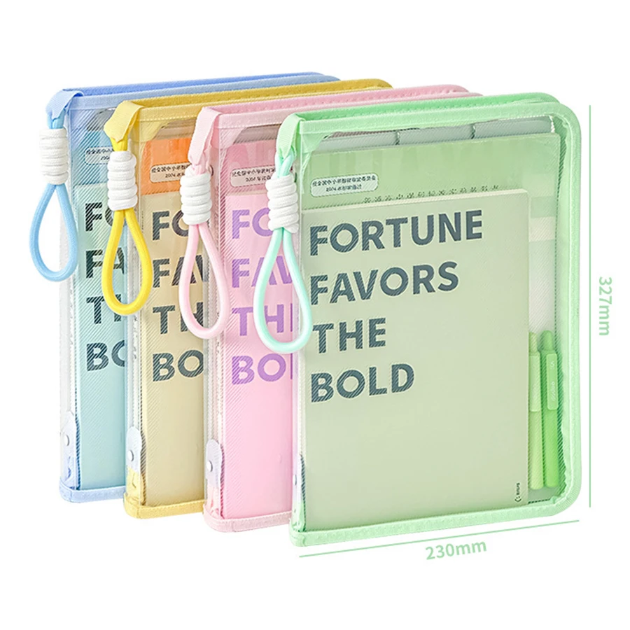 Carpeta de archivos transparente con cremallera para escuela de estudiantes, portapapeles de plástico de carcasa dura, bolsa de almacenamiento de papel de dibujos animados