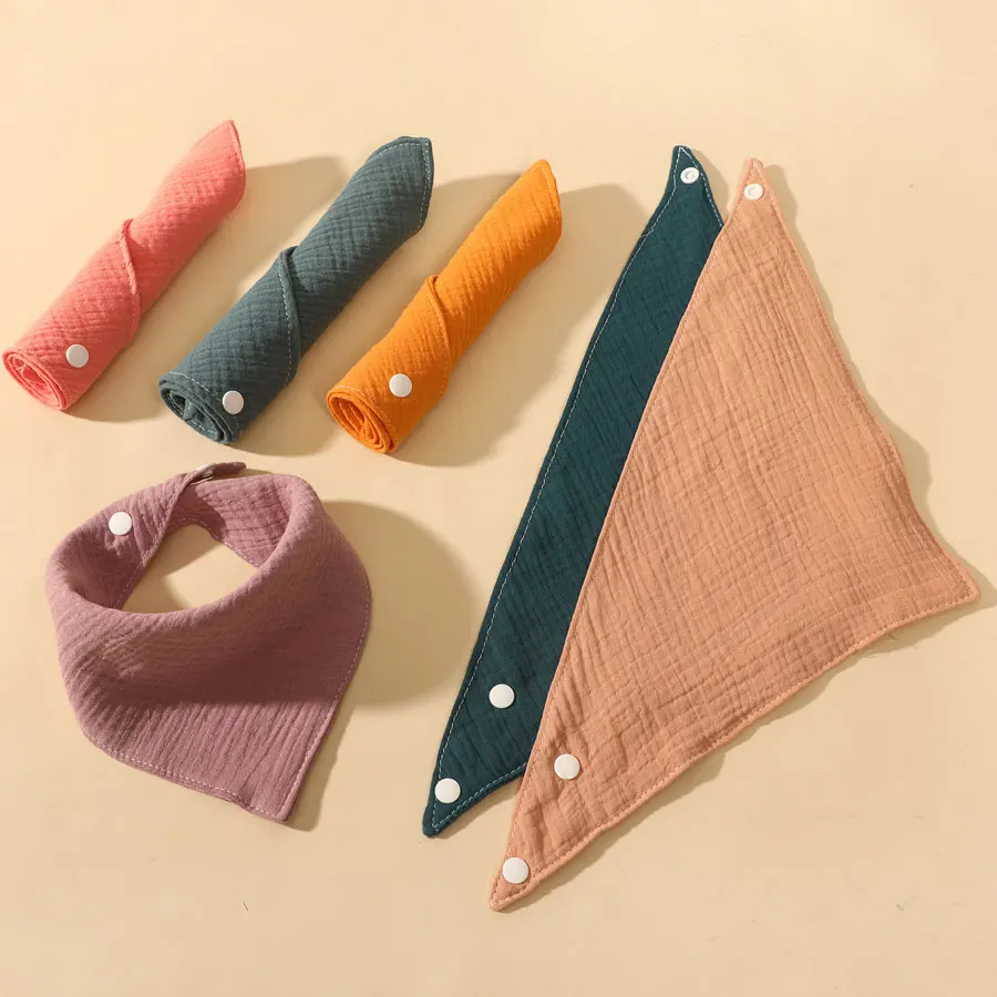 

3-piece Set of Soft Absorbent Drool Bibs with Snap Fasteners Durable Baby Products Crepe Bibs Triangular Scarves