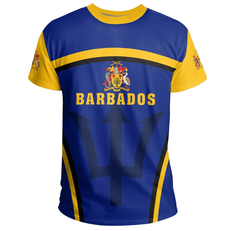 3D Barbados Ethnic Flag Map Print T Shirt Barbados Coat Of Arms Graphic Tee Shirt Fashion Streetwear Short Sleeves Mens Clothing image 6