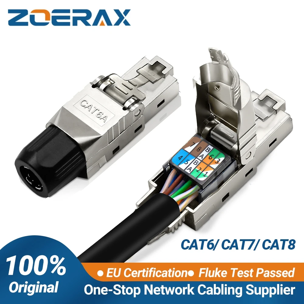 ZoeRax Toolless RJ45 Ethernet Connector Gold Plated Plug Shielded Ethernet Connector for Cat6A Cat7 Cat8 Compatible POE STP