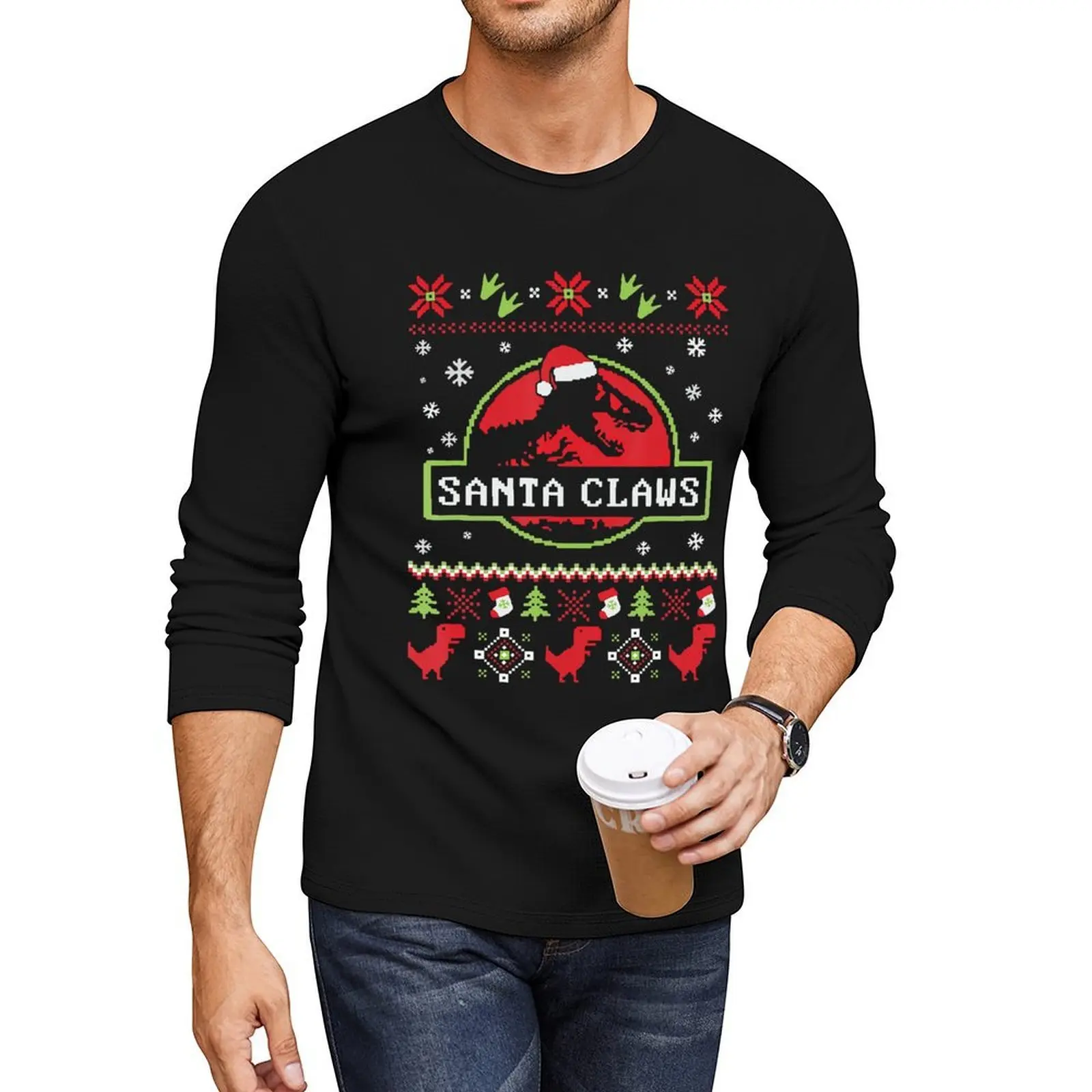 

Santa Claws Dinosaur Ugly Christmas Sweater Long T-Shirt tops quick-drying t-shirt sweat shirt Men's t-shirts
