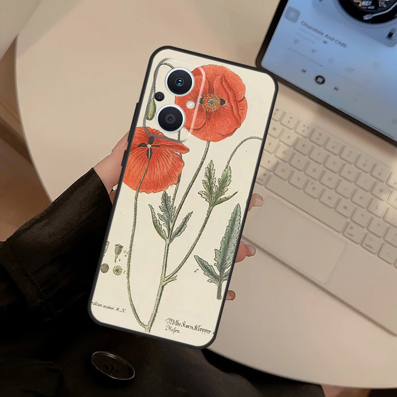 Botanical Drawings Flowers Case For OPPO Reno 8T 8 Pro 7 5 4 6 Lite 2Z 4Z 5Z OPPO Find X5 X6 Pro X2 Lite X3 Neo Cover