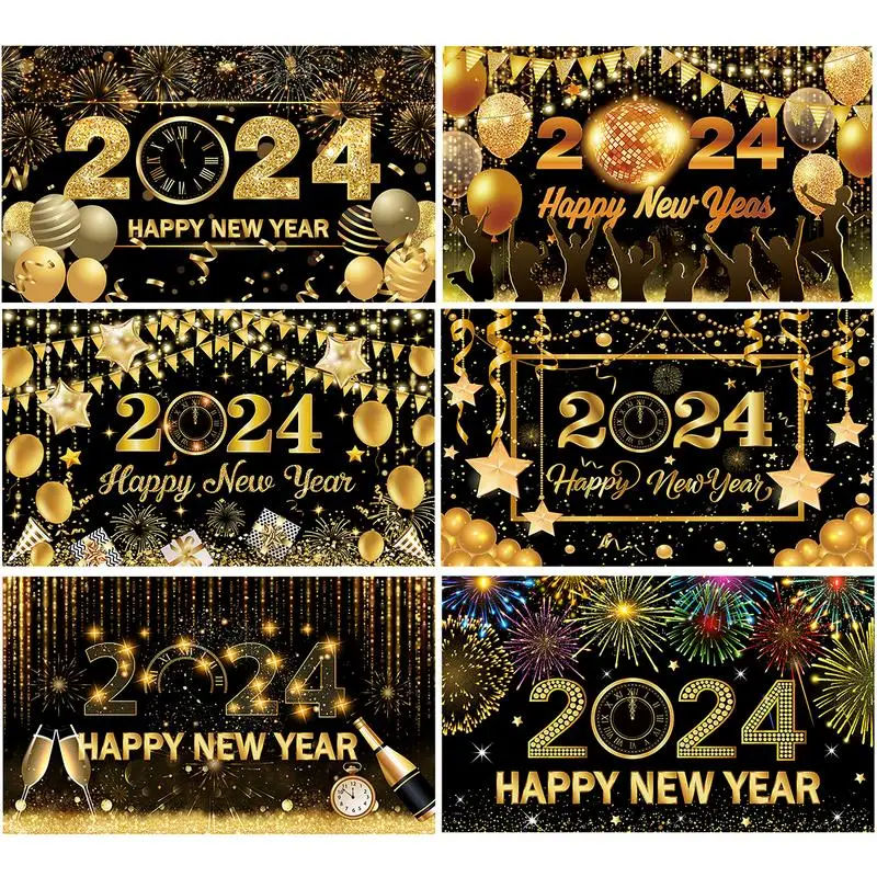 

2024 Happy New Year Backdrop Countdown Night New Year's Firework New Year Christmas Party Photography Background Photo Studio