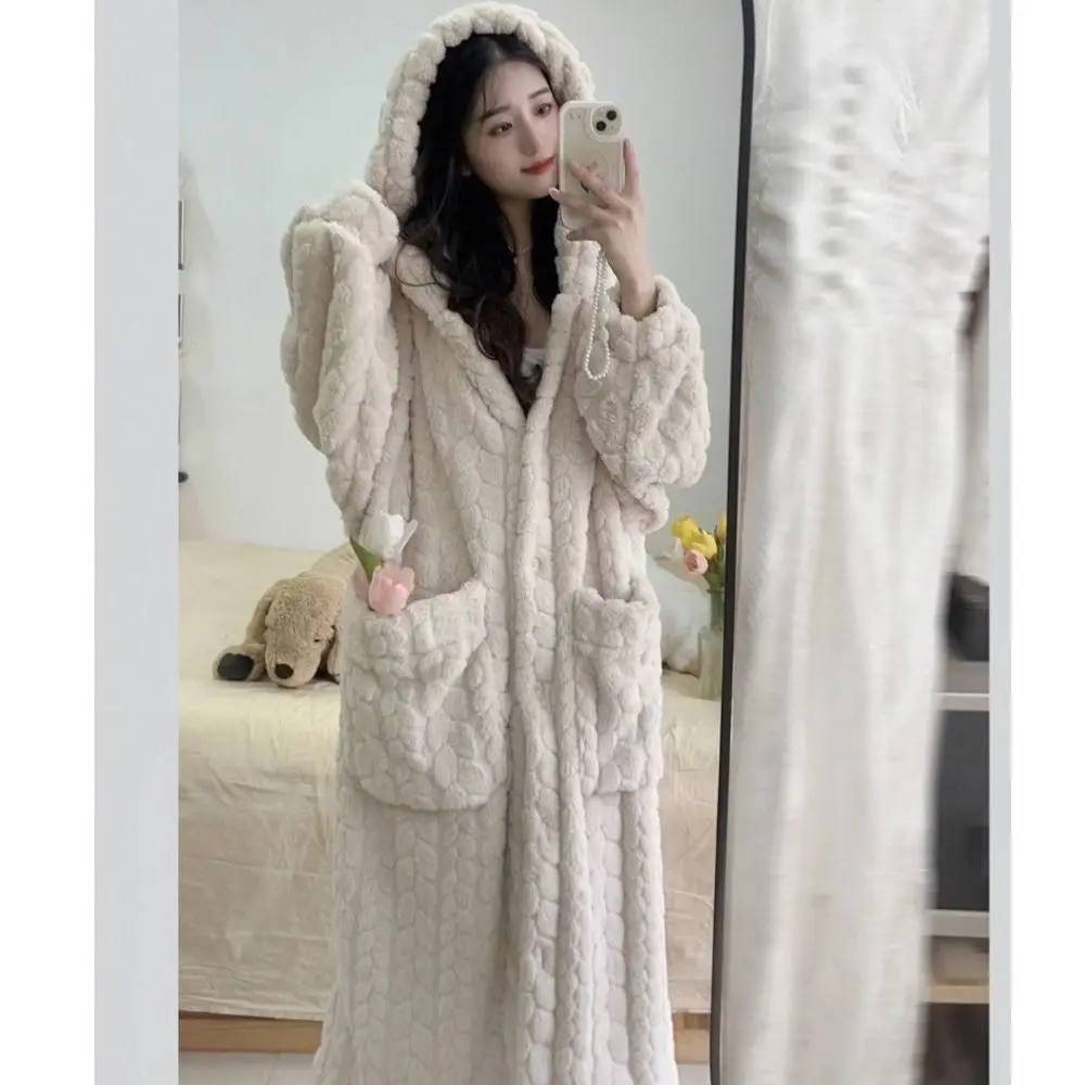 Kawaii chaud hiver vêtements de nuit mignon doux à capuche Robes loisirs corail polaire chemise de nuit