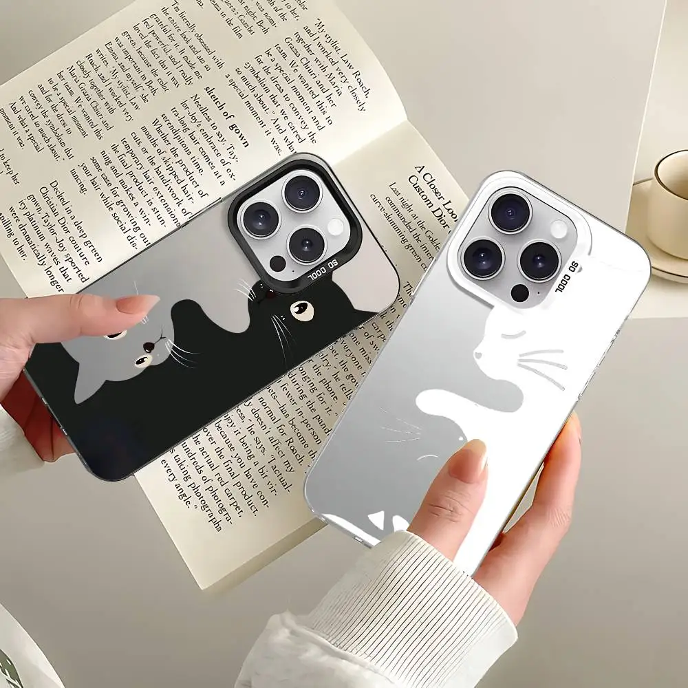 

Cute Little Black Cat Phone Case Case For IPhone 17 16 15 14 13 12 11 Pro Max X XS XR Electroplate Silver IMD Shockproof Cover