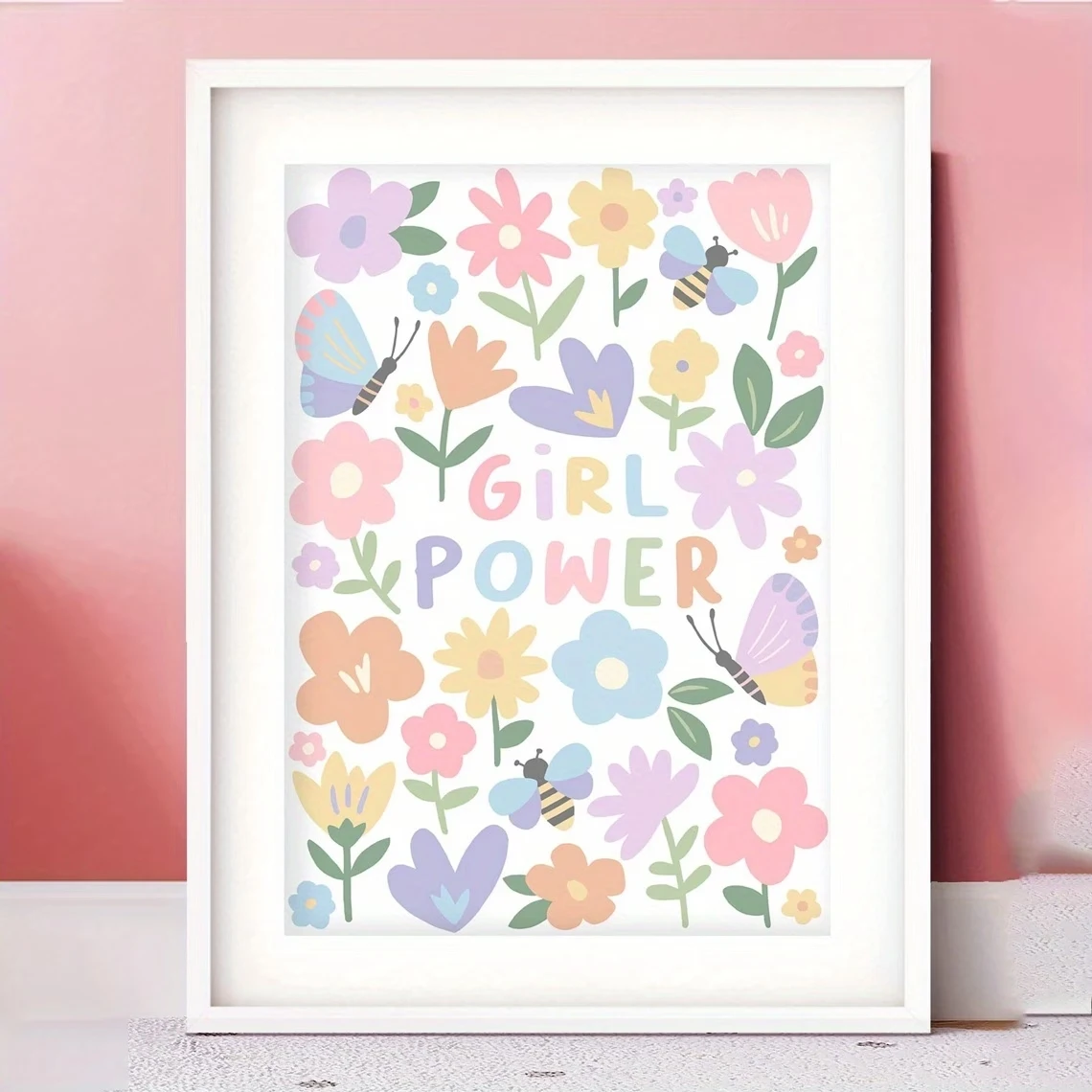 Moderne bunte Wandkunst mit Blumen- und Girl-Power-Zitaten, Leinwanddruck, Poster, Bild für Wohnzimmer, Schlafzimmer, Heimdekoration