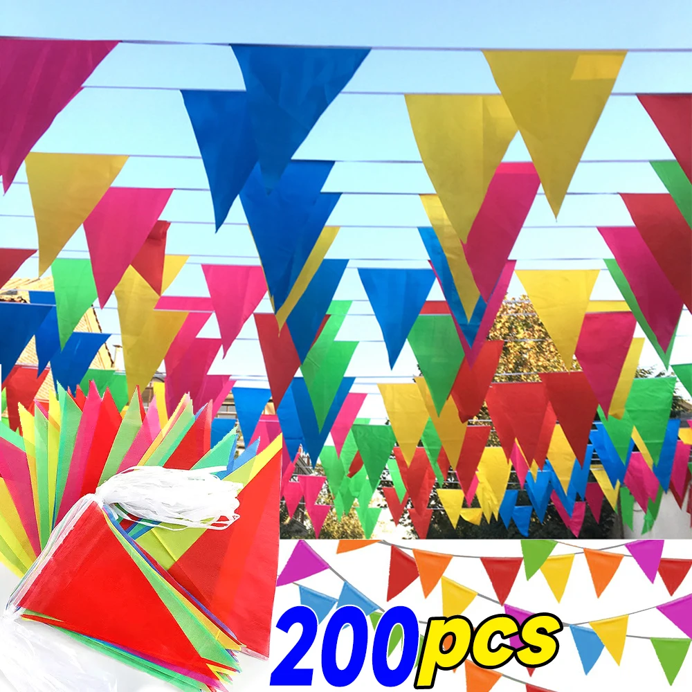 50/100 m mehrfarbige Dreiecksflaggen, Wimpelkette, Banner, Nylongewebe, Wimpel, Festival, Outdoor, bunt, Zuhause, Hochzeit, Hängedekoration