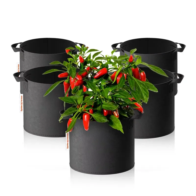 5 Pack 10 Gallon Reusable Heavy Duty Fabric Grow Bags Plant Pots with Handles for Tomato Herb Gardening