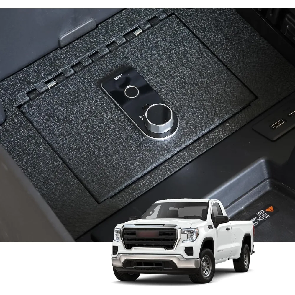 خزنة آمنة لوحدة التحكم المركزية، صندوق قفل قبو وحدة التحكم في السيارة WASAI Premium متوافق مع 2023-2025 Chevy Silverado 1500