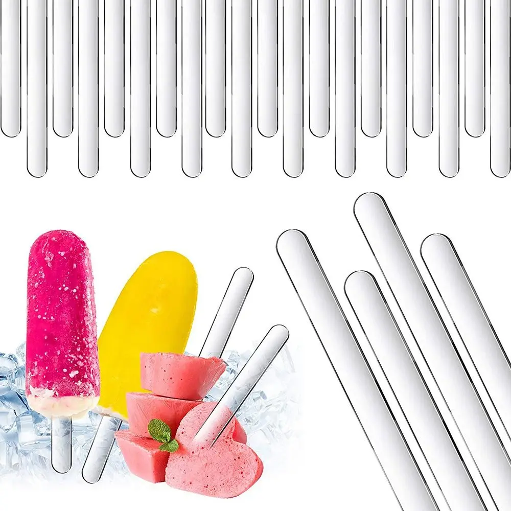 20Pcs Clear Reusable Ice Cream Sticks Rose Gold Handmade Summer Ice Cream Bars DIY Crafts Home Acrylic Popsicle Sticks