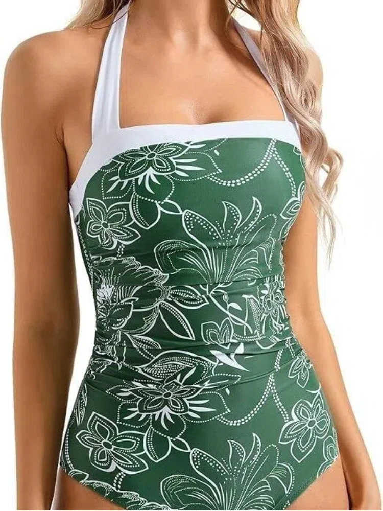 Sexy Backless Monokini 2026 Slimming Color Block Swimsuit Tummy Control One Piece in Multiple Colors Women Halter Bodysuit Swim