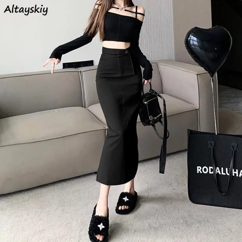 

Юбка-миди женская с завышенной талией, повседневная универсальная модная мягкая юбка с запахом на бедрах, соблазнительная сумочка на шнуровке, с разрезом сзади, Ulzzang, на лето