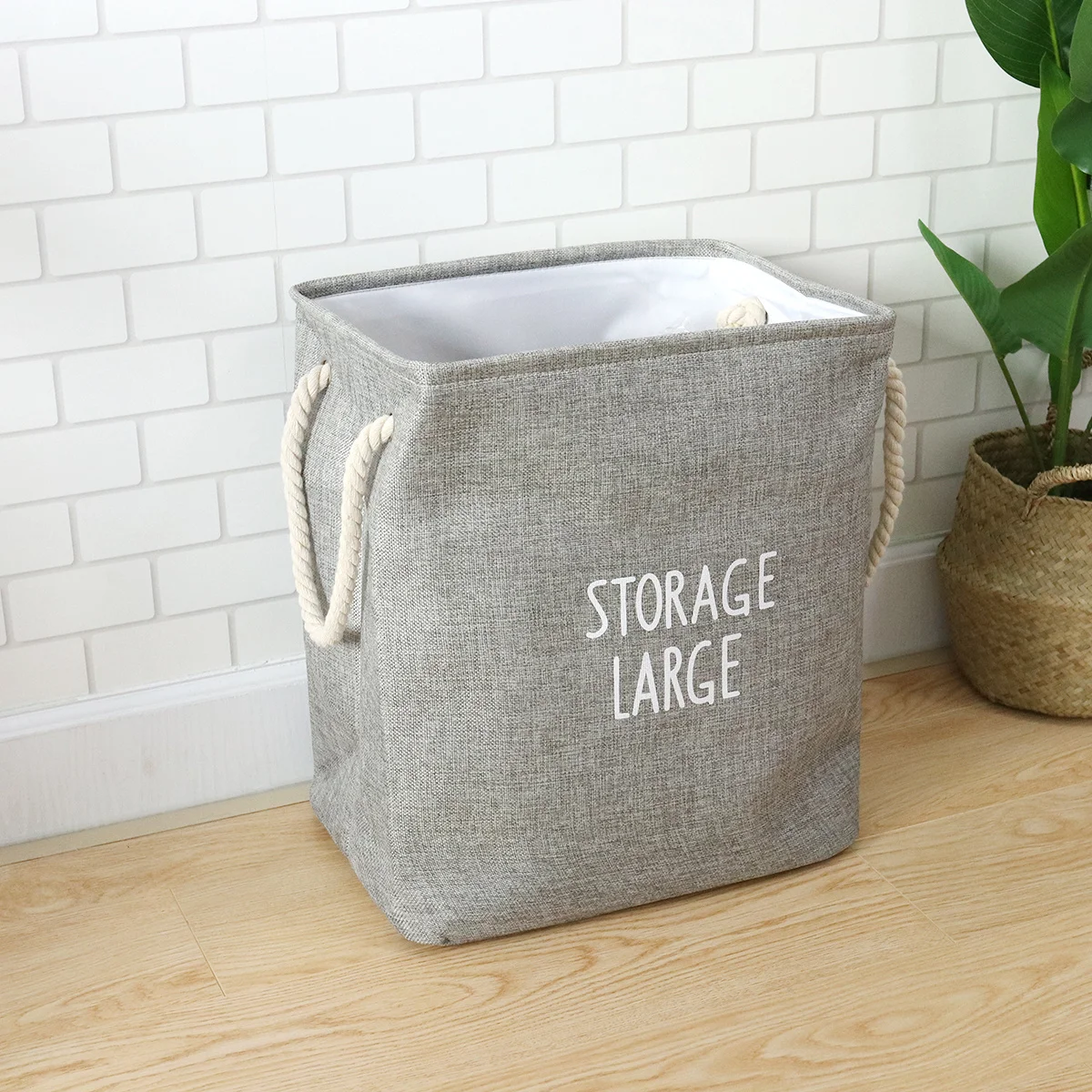 

Foldable Dark Grey Cotton Linen Laundry Bin Thickened Design with Rope Handles Large Capacity for Clothes Towels Nursery