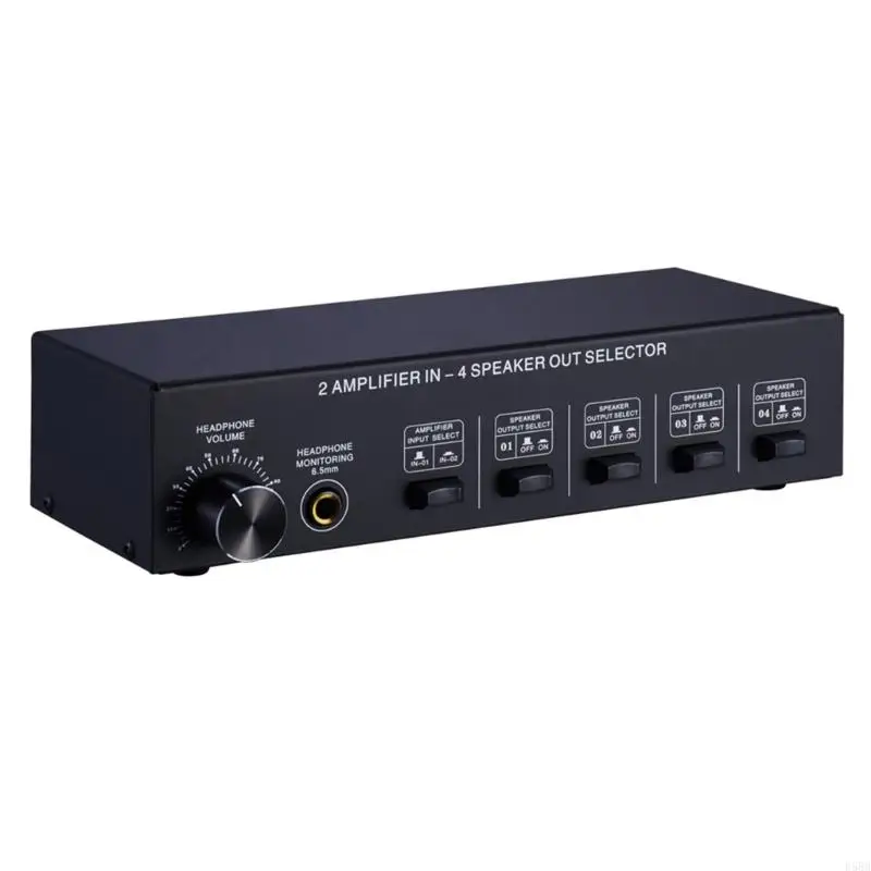 

D5BB Convenient Amplifiers Speaker Selector 2 Input 4 Output Passive Power Amplifiers Speaker Switcher Box Black
