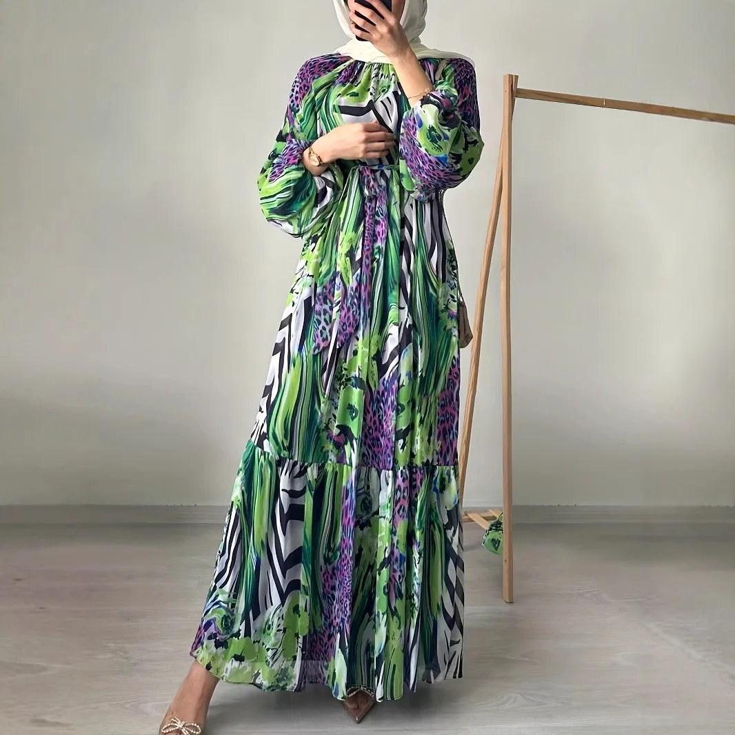 فستان نسائي للعيد عباية إسلامية مطبوعة برباط جلابية رمضان فساتين طويلة فيستدوس لارغوس رداء عربي طويل المغرب قفطان 2025