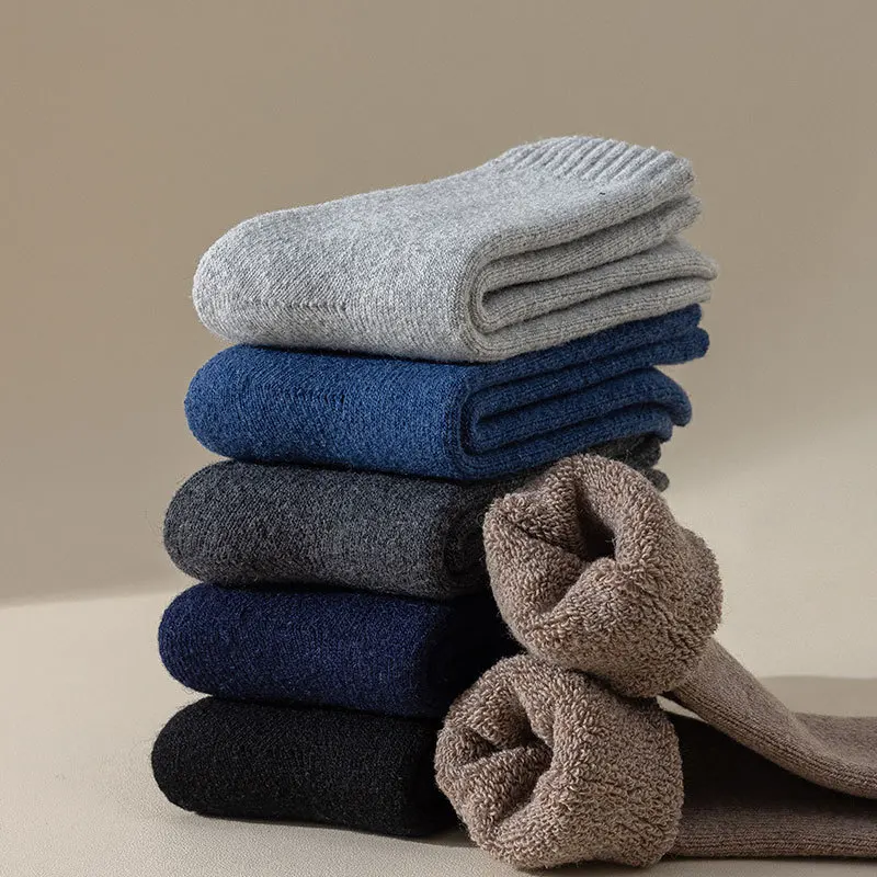 Calcetines de lana de invierno para hombre, calcetines anticongelantes informales de nieve Retro Harajuku de alta calidad, cálidos y gruesos, color sólido, envío directo