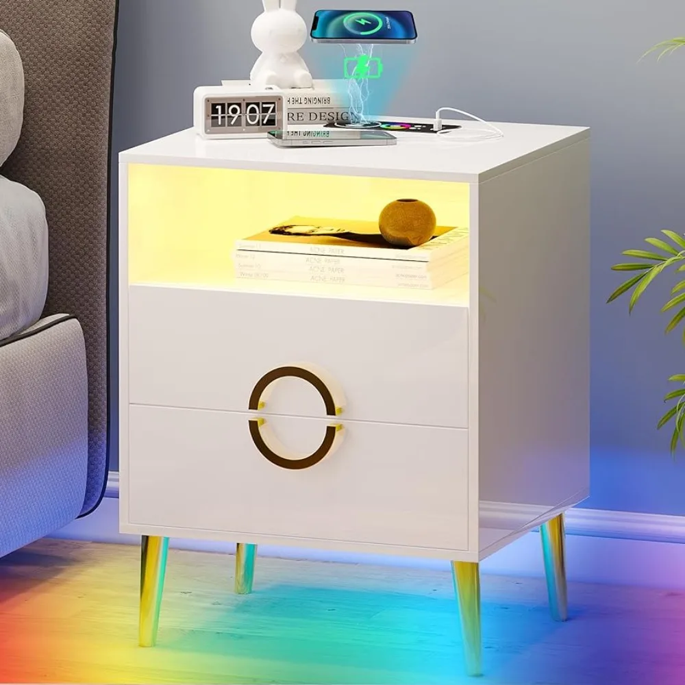 

Touch Screen Bedside Table With Drawers 20 Color Dimmable Night Stand Nightstand With Wireless Charging Station Home Furniture