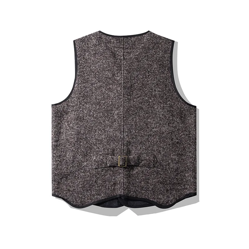 OKONKWO AMEKAJI British Coarse Flower Wool Vest Outdoor Travel Climbing Trekking Camp Tooling Thick V-neck Warm Plush Waistcoat